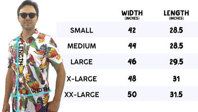 reinasilviagalapagos Size Chart for Men's Button-Up Aloha Shirts