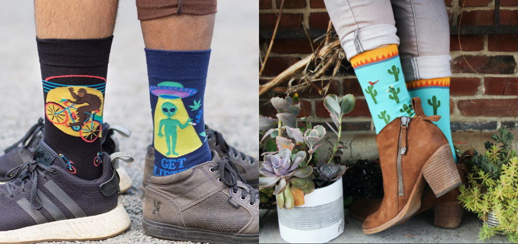 Bright Colorful Novelty Socks in Original Unique Designs that will Make You Smile. 